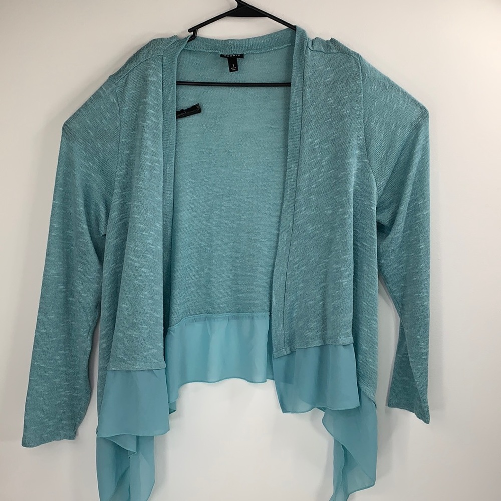 Torrid Light Blue Ruffled Hem Open Front Shrug Bolero Long Sleeve Size 1